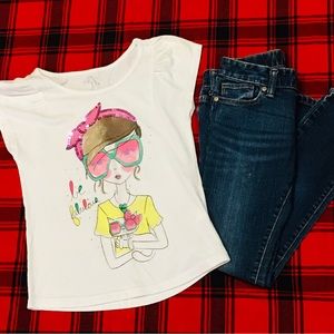 Sequin cat girl too and ballerina skinny denim jeans - school outfit  8